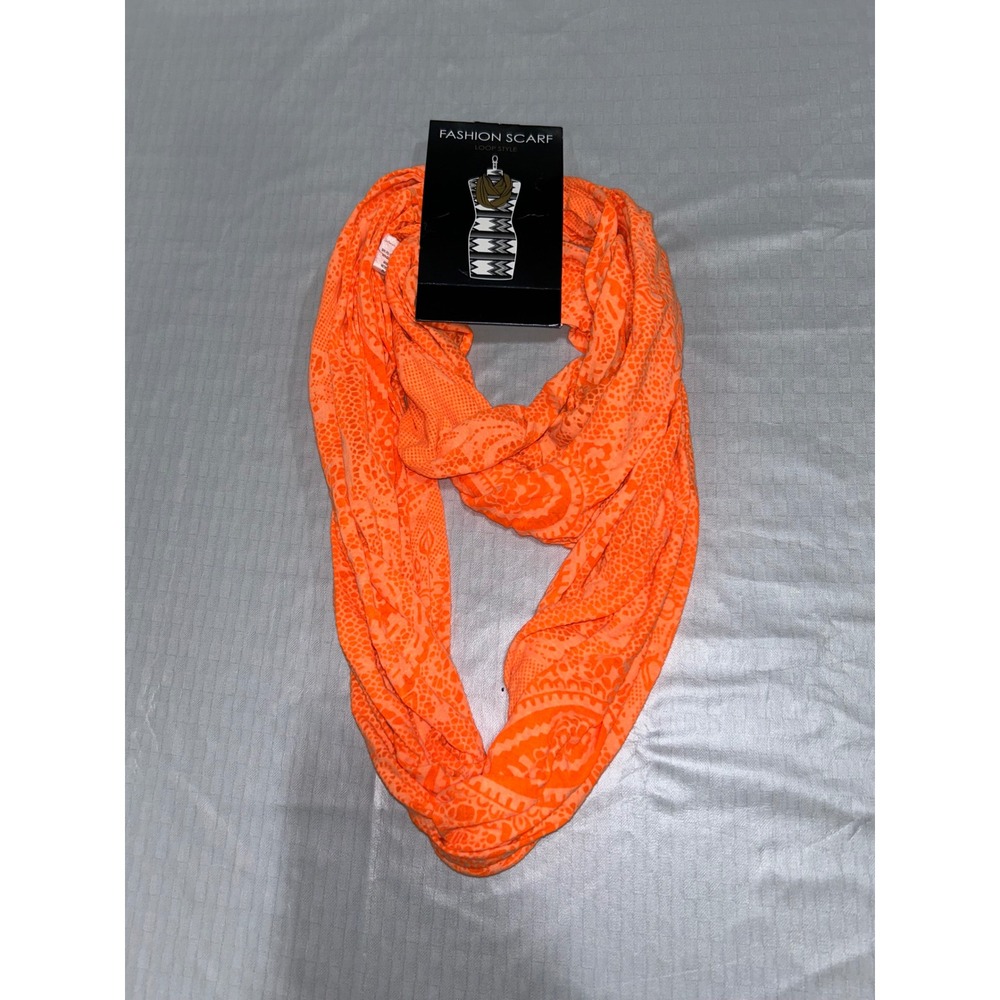 Fashion Scarf Neon Orange Infinity Loop Paisley Geometric Pattern New With‎ Tags